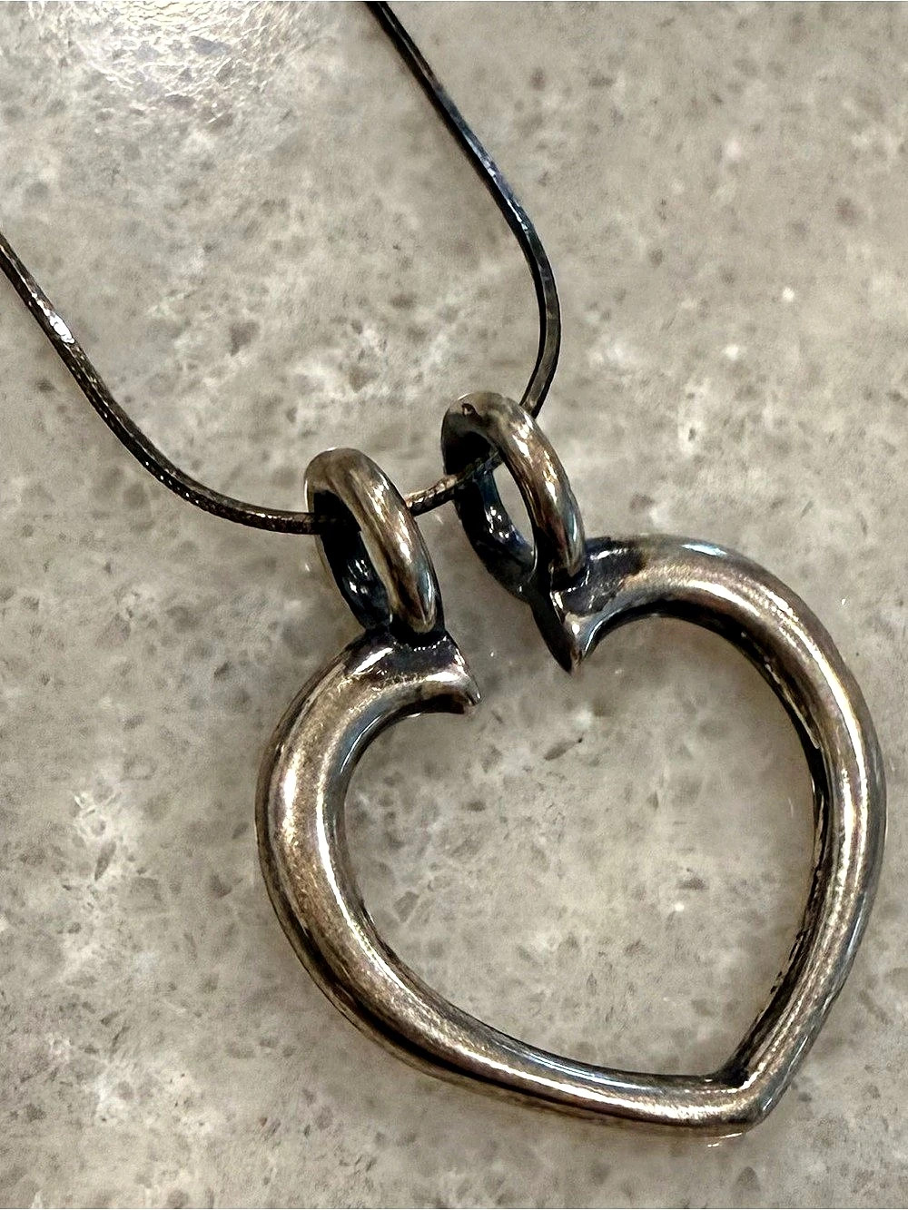 Silver Tone Open Heart Pendant Necklace Snake Chain Minimalist Y2K
